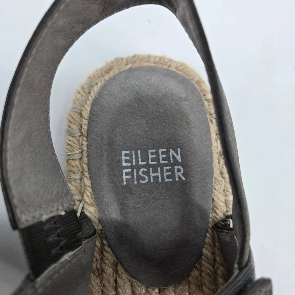 Eileen Fisher Willow Brown Leather Espadrille Flat Slingback Sandals Size 8 VGUC